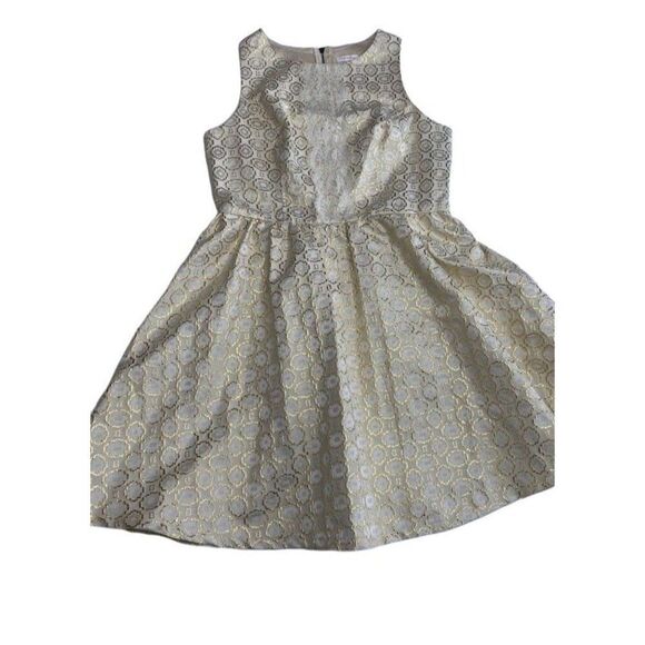 XHILARATION Cream Beige Metallic Gold Fit Flare Sleeveless Dress Sz Medium - Picture 9 of 10
